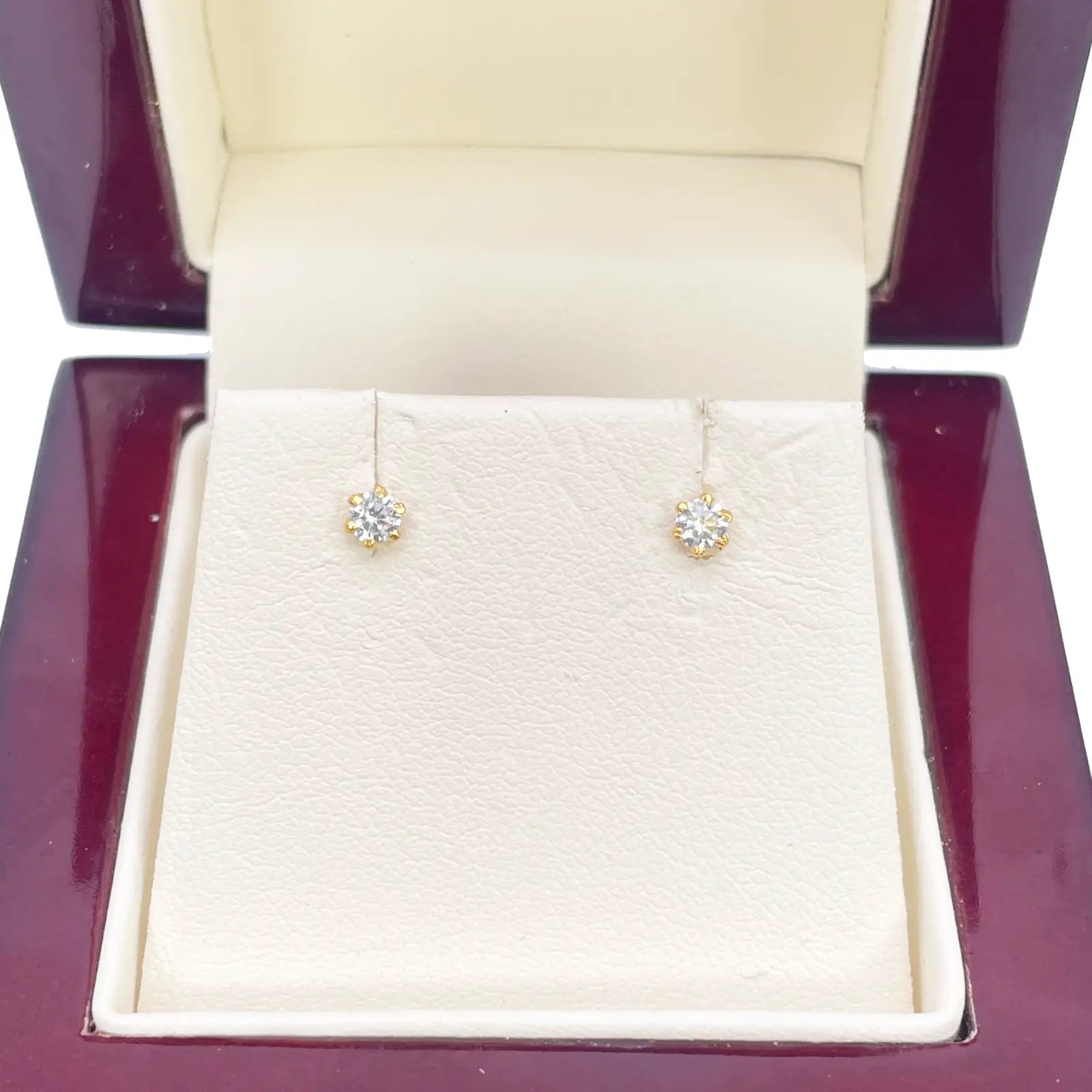 22ct Yellow Gold Six Claw Prong Cubic Zirconia Children's Earrings 3mm Width 
