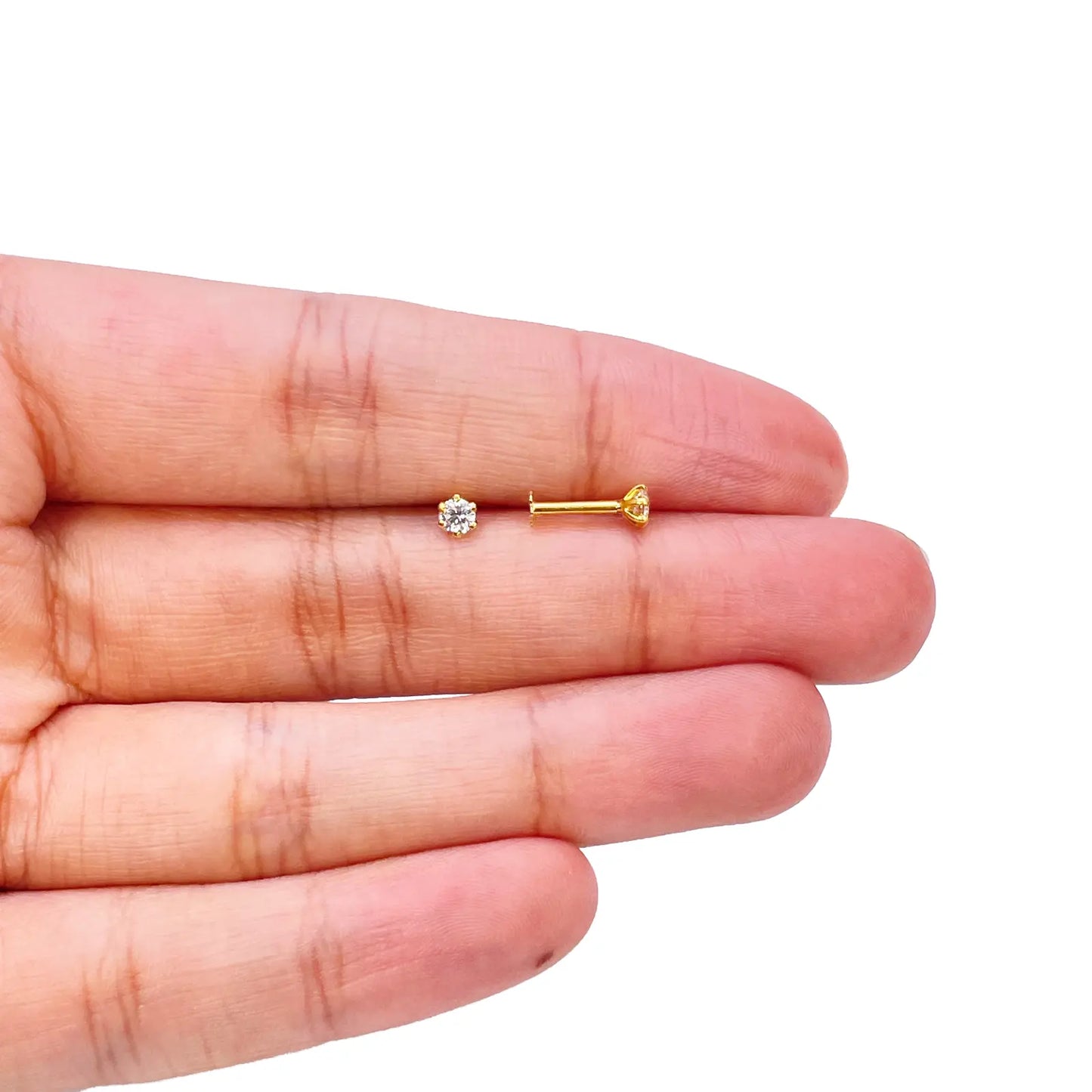 22ct Yellow Gold Six Claw Prong Cubic Zirconia Children's Earrings 3mm Width 