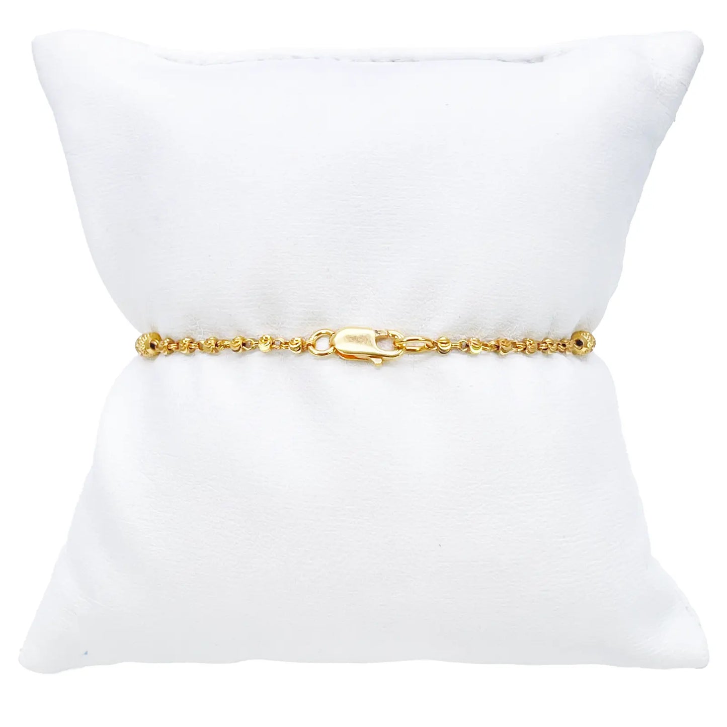 22ct Yellow Gold Sparkly Cubic Zirconia Glitter Ball & Diamond Cut Beads Ladies Bracelet 