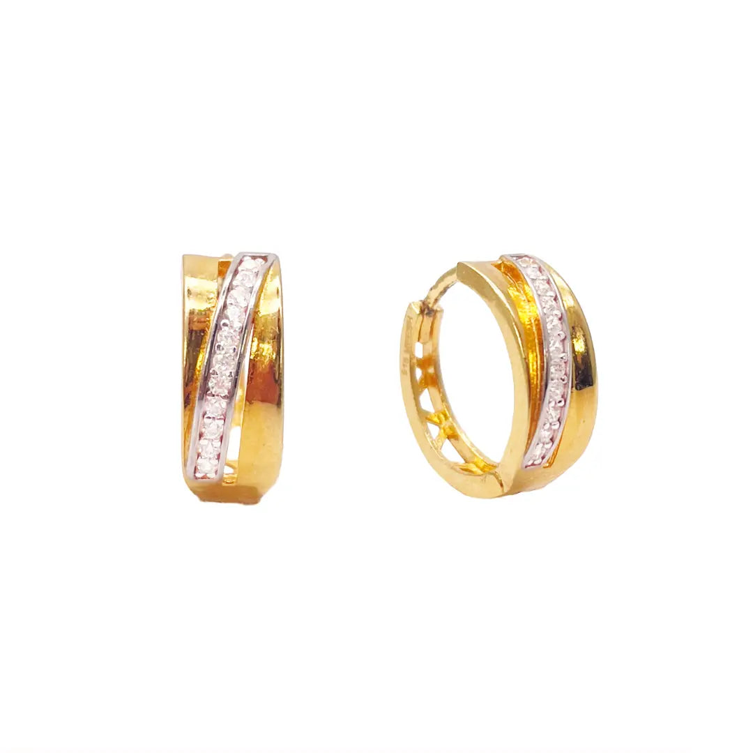 22ct Yellow Gold Striped Cubic Zirconia Hoop Huggie Earrings 10.5mm Diameter 