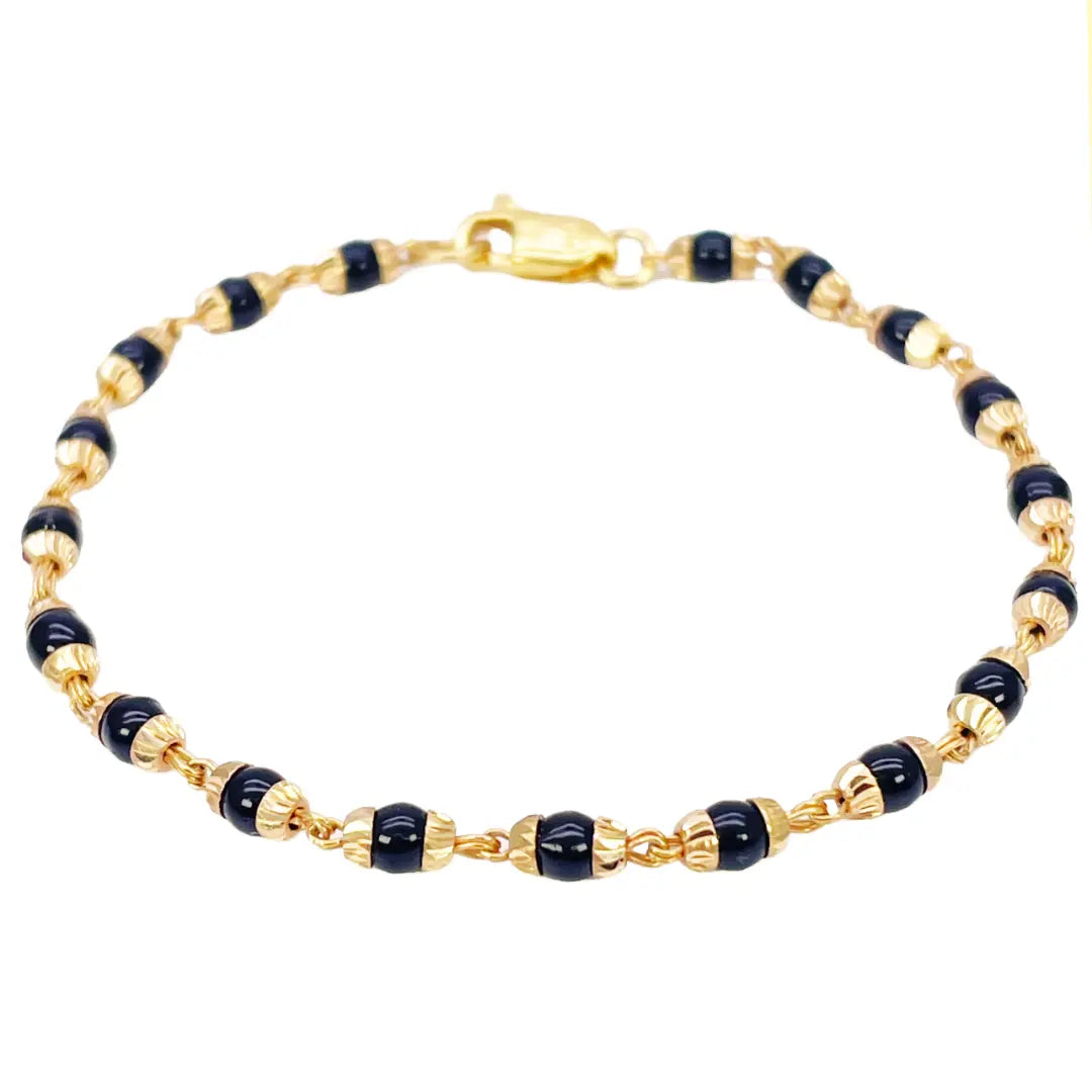 22ct Yellow Gold Traditional Black Beaded Mangalsutra Bracelet 6 Inches 