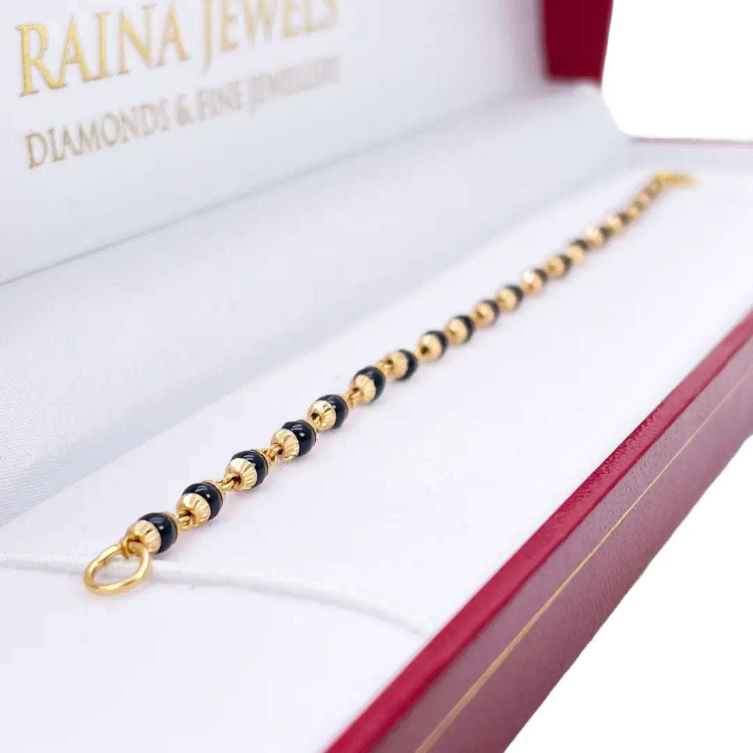 22ct Yellow Gold Traditional Black Beaded Mangalsutra Bracelet 6 Inches 