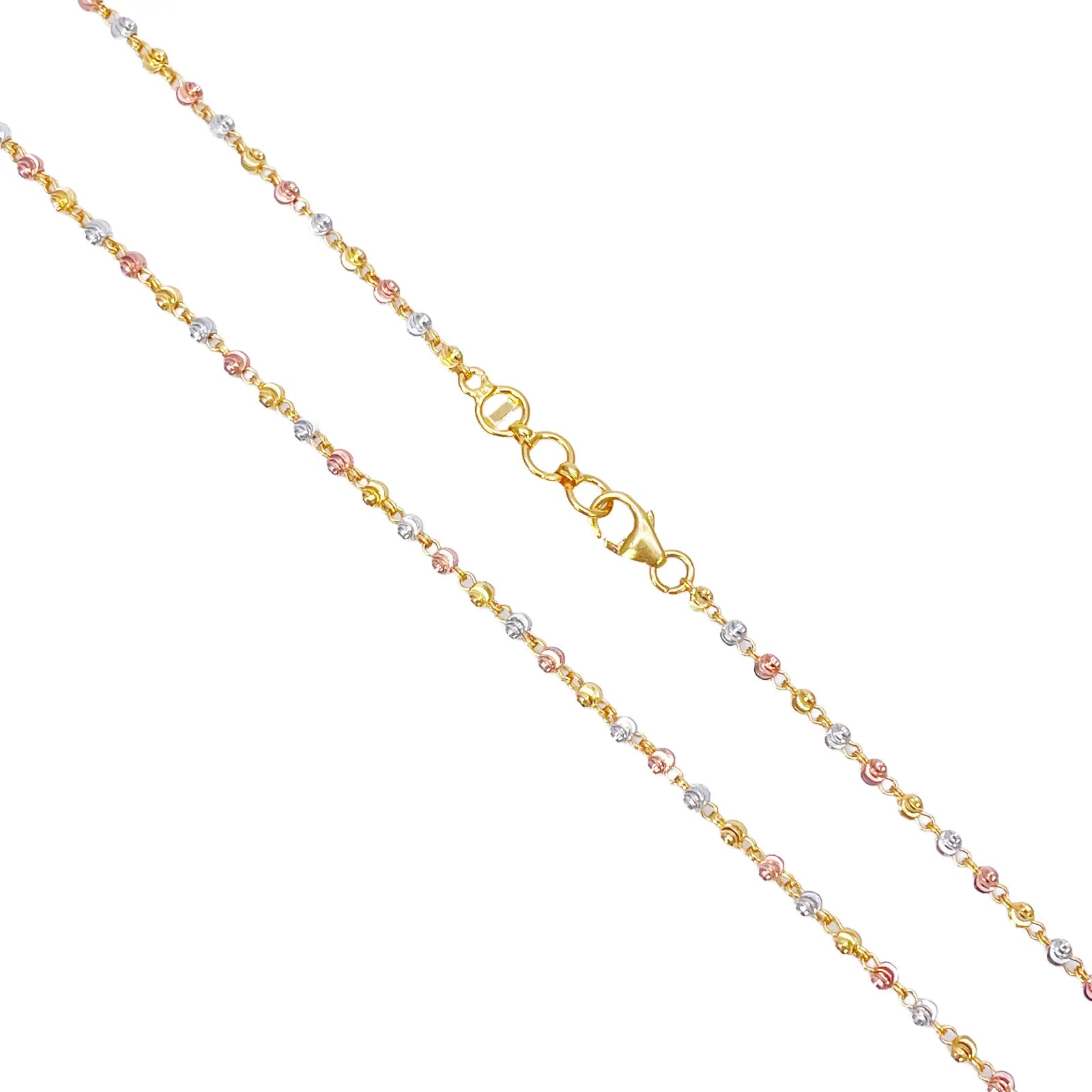 22ct Yellow Gold Tri-Colour Diamond Cut Ball Beaded Necklace 22 Inches 2.3 Width 