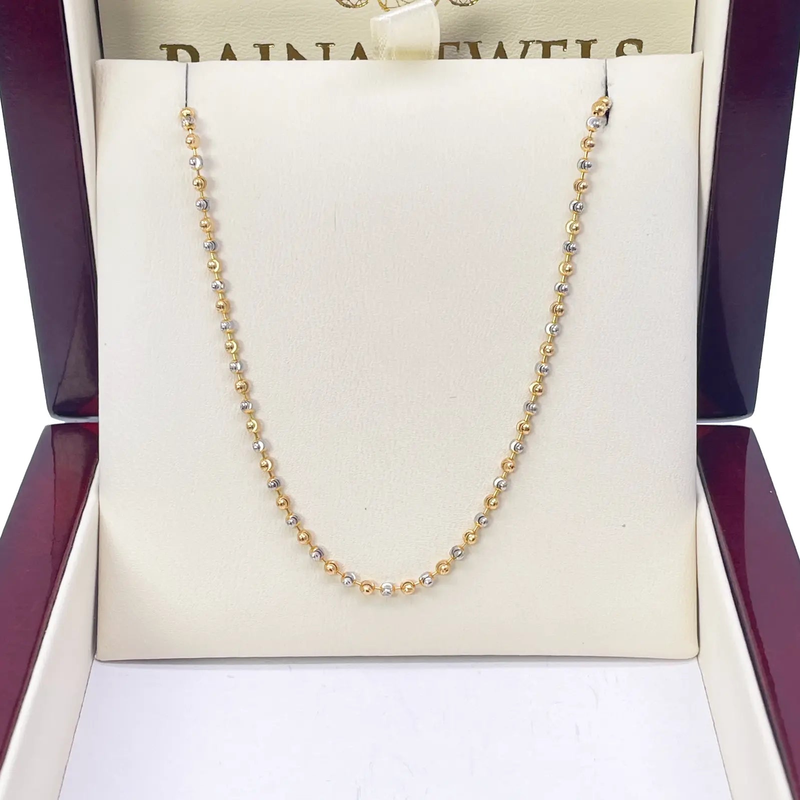 22ct Yellow Gold Two-Tone Diamond-Cut Ball Beaded Chain Necklace 1.9mm  Gold Necklcae