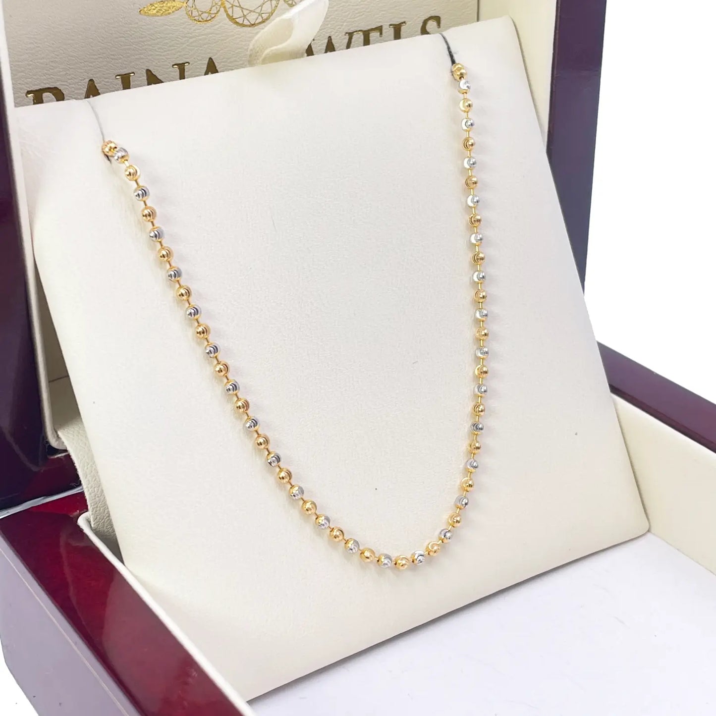 22ct Yellow Gold Two-Tone Diamond-Cut Ball Beaded Chain Necklace 1.9mm  Gold Necklcae