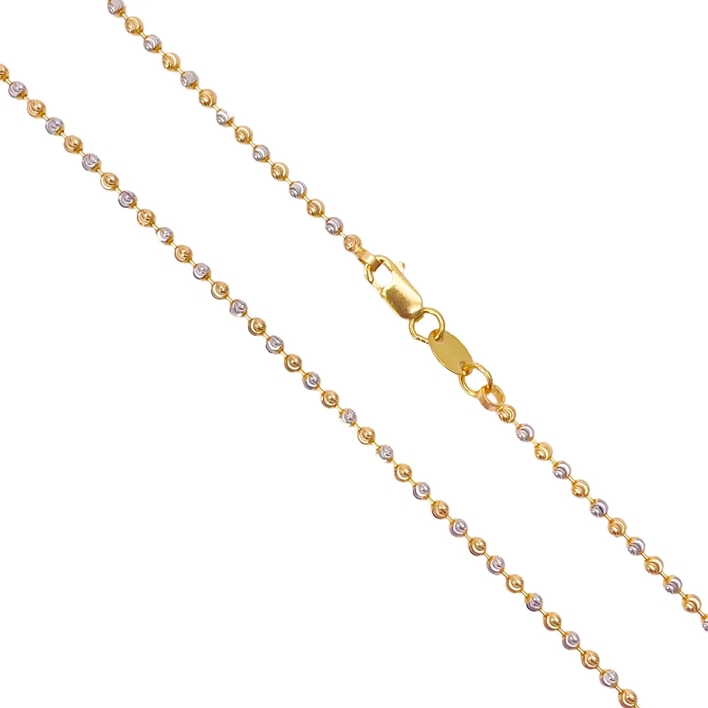 22ct Yellow Gold Two-Tone Diamond-Cut Ball Beaded Chain Necklace 1.9mm  Gold Chain