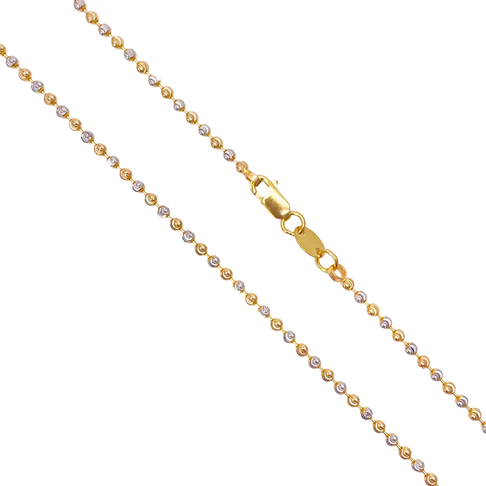 22ct Yellow Gold Two-Tone Diamond-Cut Ball Beaded Chain Necklace 1.9mm  Gold Chain