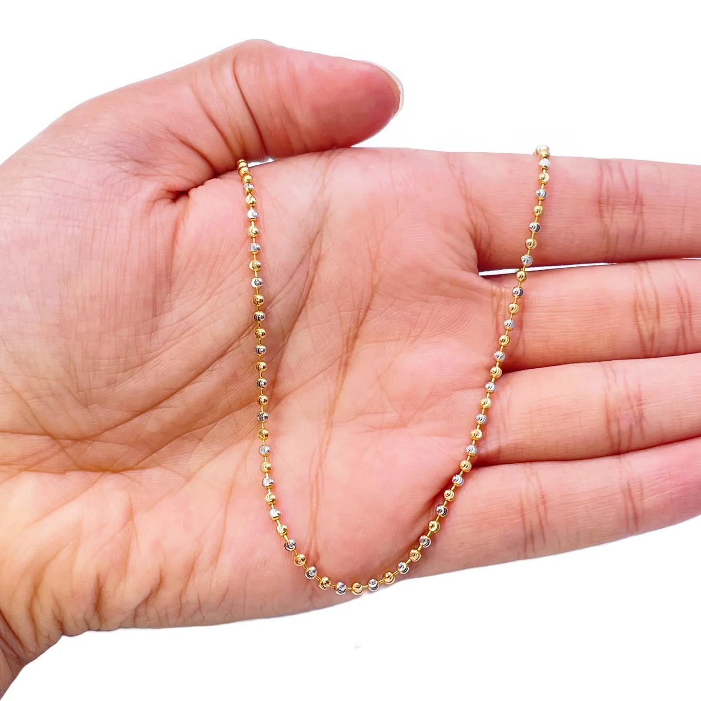 22ct Yellow Gold Two-Tone Diamond-Cut Ball Beaded Chain Necklace 1.9mm  Gold Chain