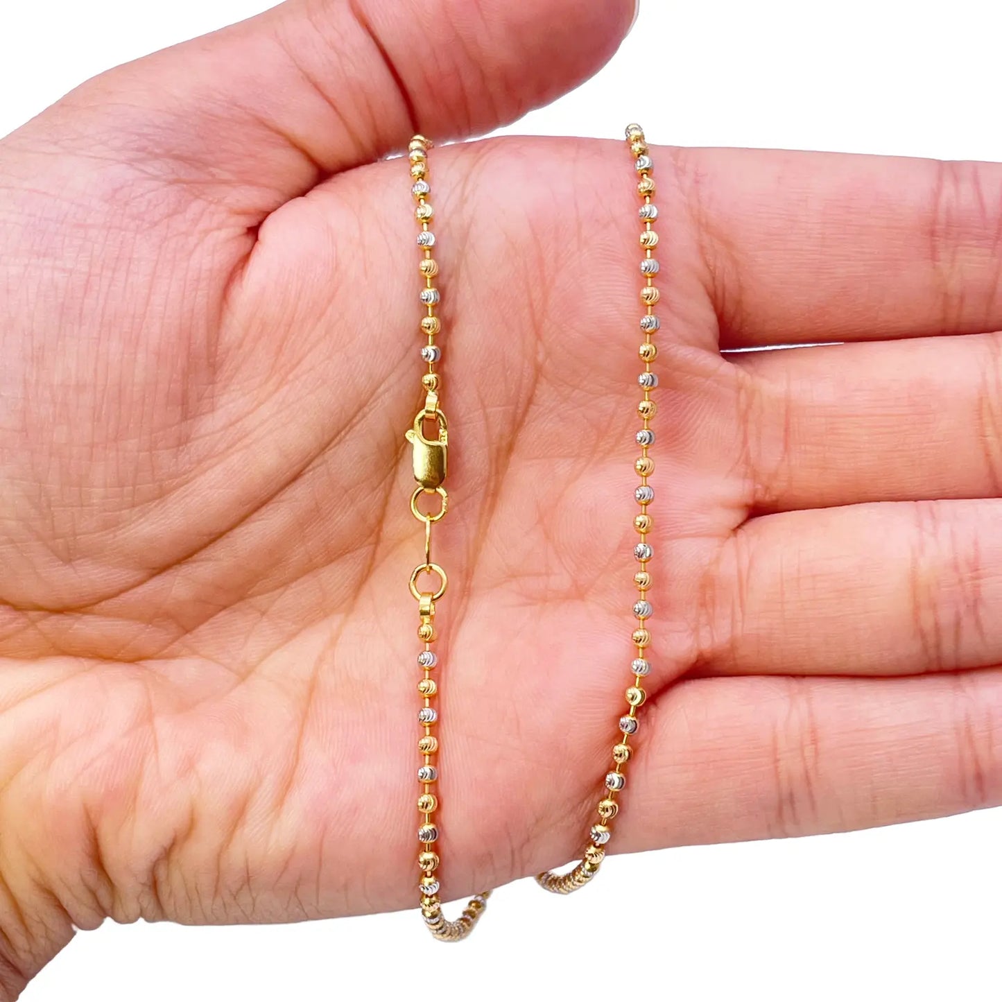 22ct Yellow Gold Two-Tone Diamond-Cut Ball Beaded Chain Necklace 1.9mm  Gold Chain