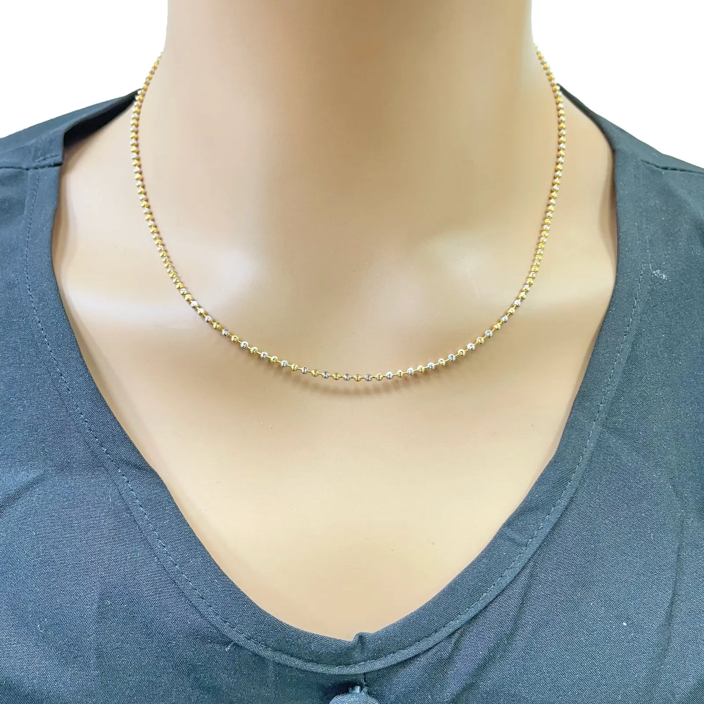 22ct Yellow Gold Two-Tone Diamond-Cut Ball Beaded Chain Necklace 1.9mm  Gold Chain