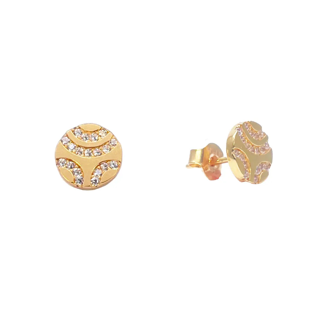 22ct Yellow Gold Unique Round Flat Button Style Stud Earrings 8mm 