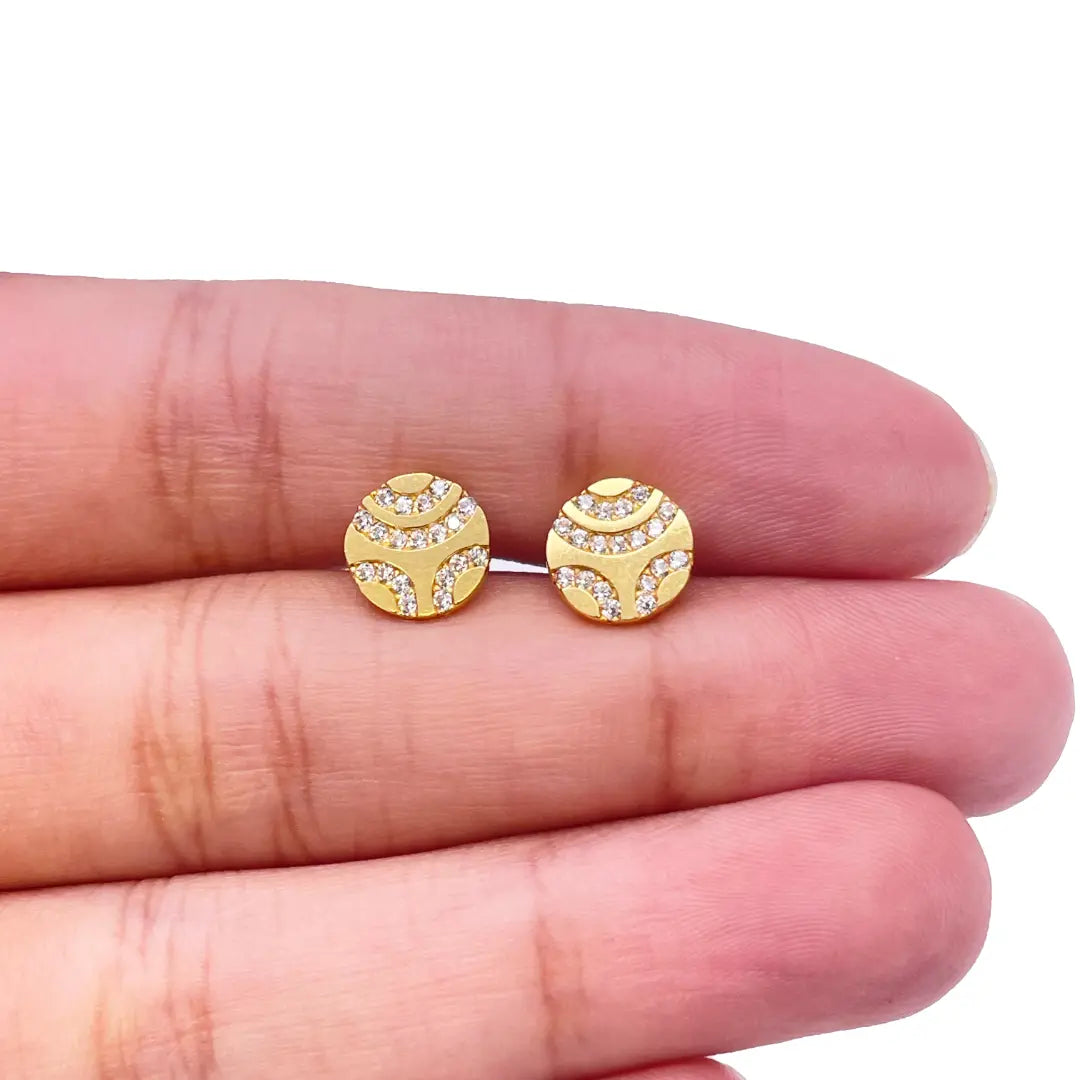 22ct Yellow Gold Unique Round Flat Button Style Stud Earrings 8mm 
