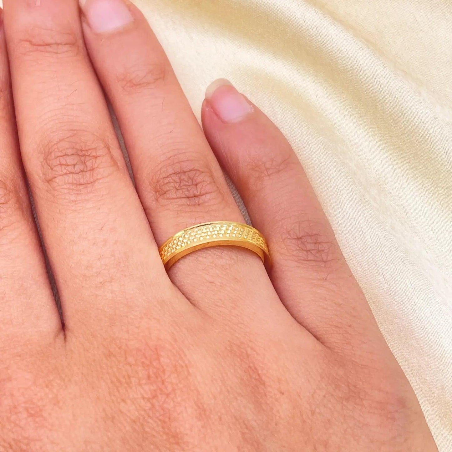 22ct Yellow Gold Unique Textured High Polished Women's Band 4mm 