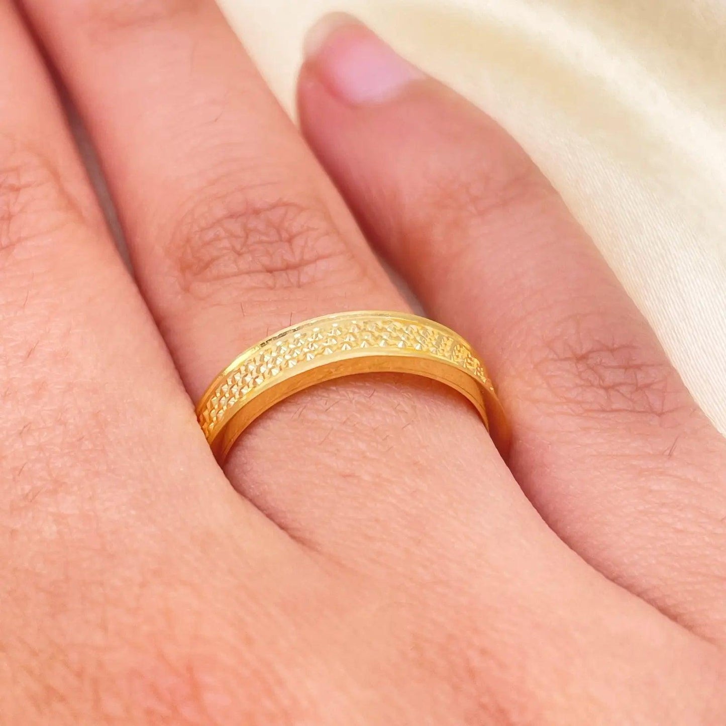 22ct Yellow Gold Unique Textured High Polished Women's Band 4mm 