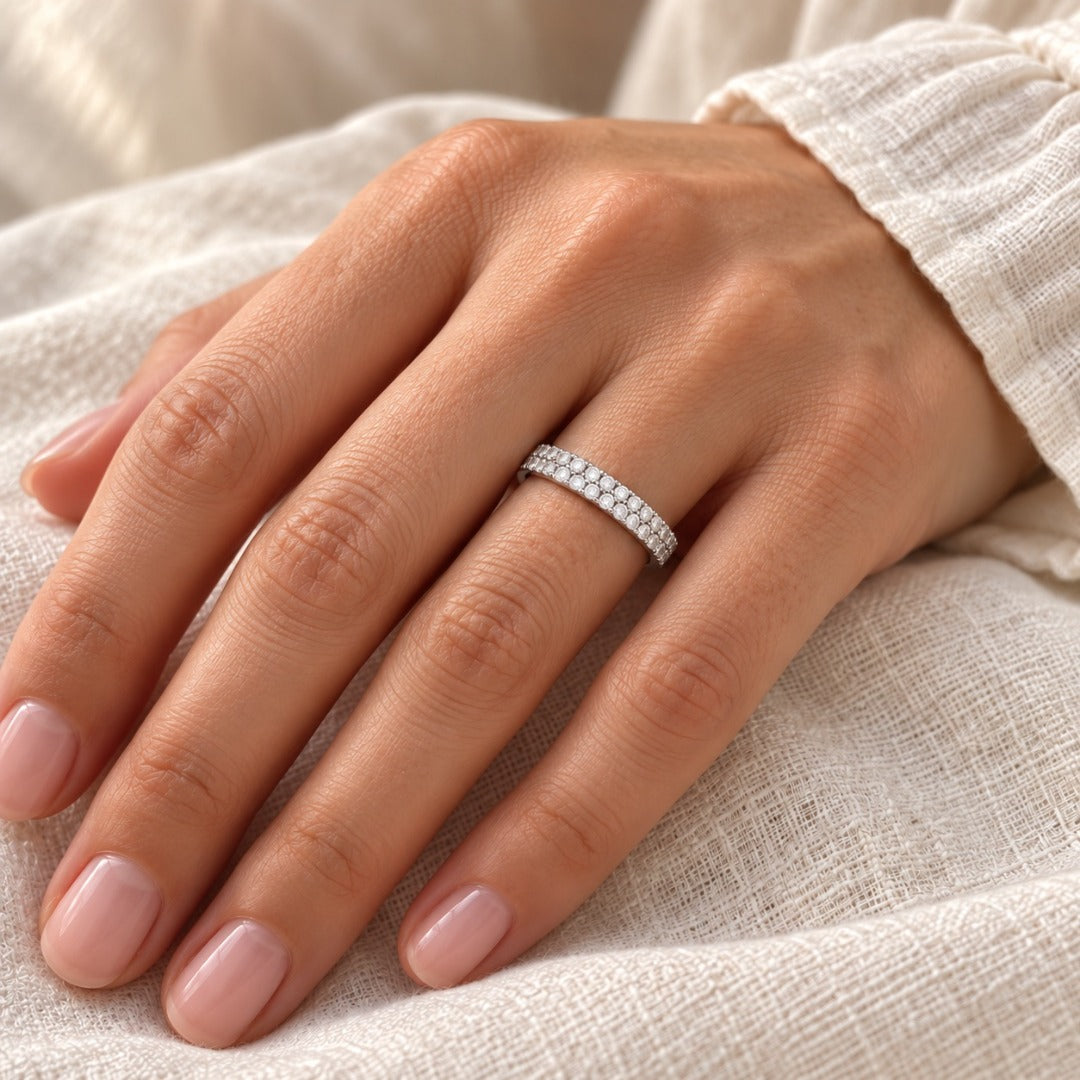18ct White Gold Natural Diamond Double Row Half Eternity Ring 0.35ct