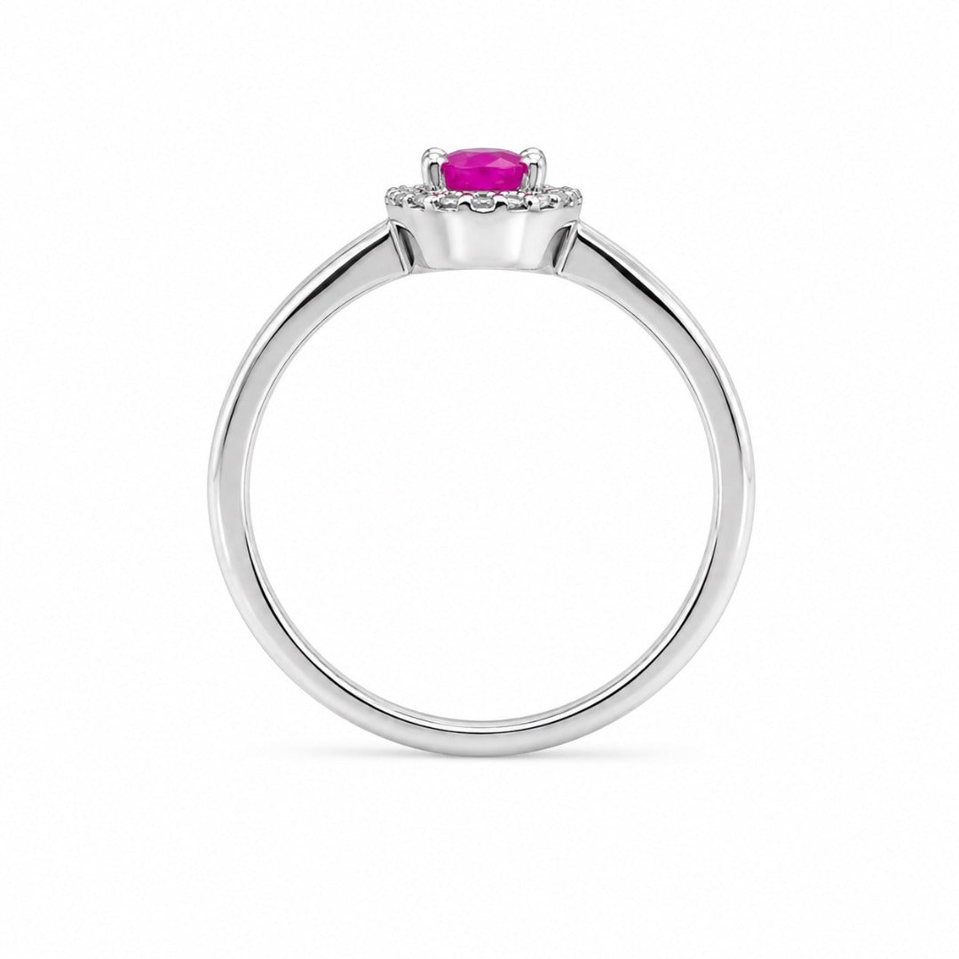 9ct White Gold Ruby & Diamond Oval Halo Cluster Ring 0.62ct