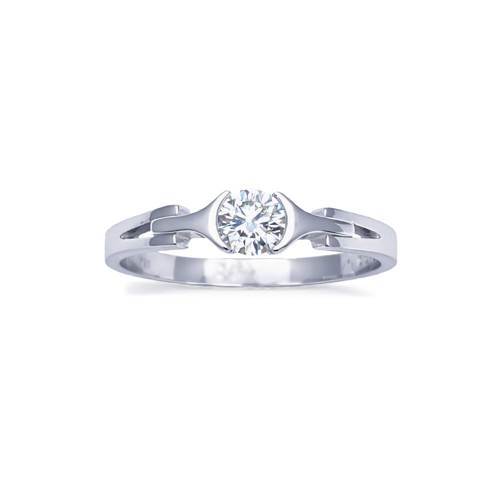 18ct White Gold Natural Diamond 0.26ct Rubover Split Shank Solitaire Ring