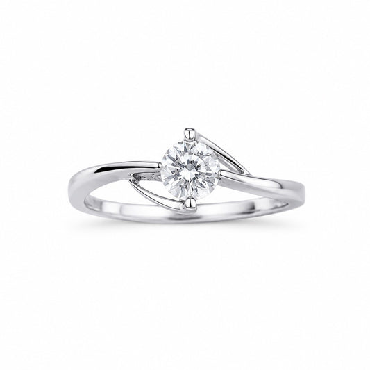 18ct White Gold Natural Diamond 0.33ct Bypass Crossover Solitaire Ring