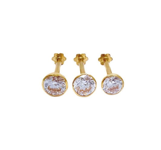 22-karaats geelgouden ronde bezel kinder oorstekers 2,5-4,5mm
