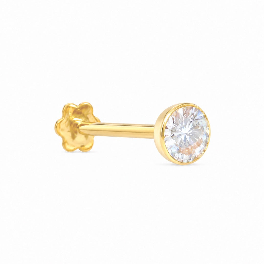 22kt geelgouden neussteek met cubic zirconia schroefsluiting (3,5MM-4,5MM)