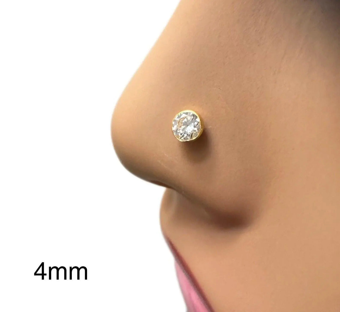 22ct Yellow Gold & Cubic Zirconia Nose Studs/Nose Pin Screw Back (3.5MM-4.5MM) 