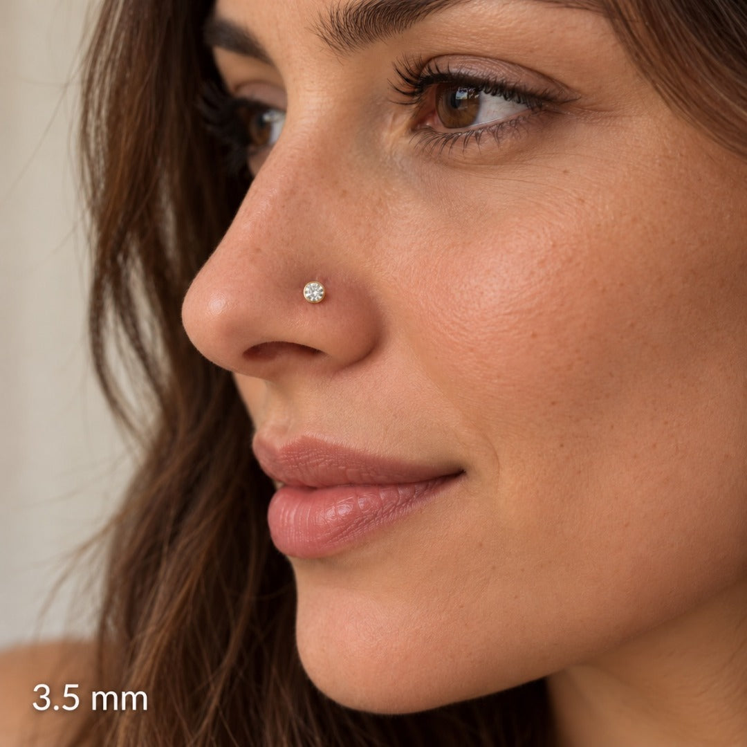 22kt geelgouden neussteek met cubic zirconia schroefsluiting (3,5MM-4,5MM)
