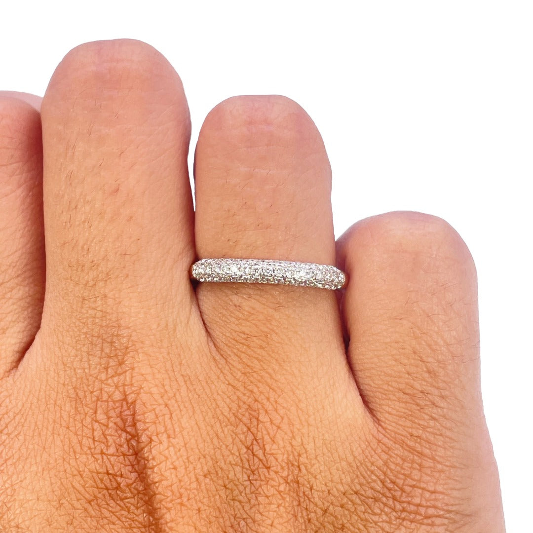 14ct Yellow Gold Natural Diamond Dome Pav� Ring 3 Row 0.34ct