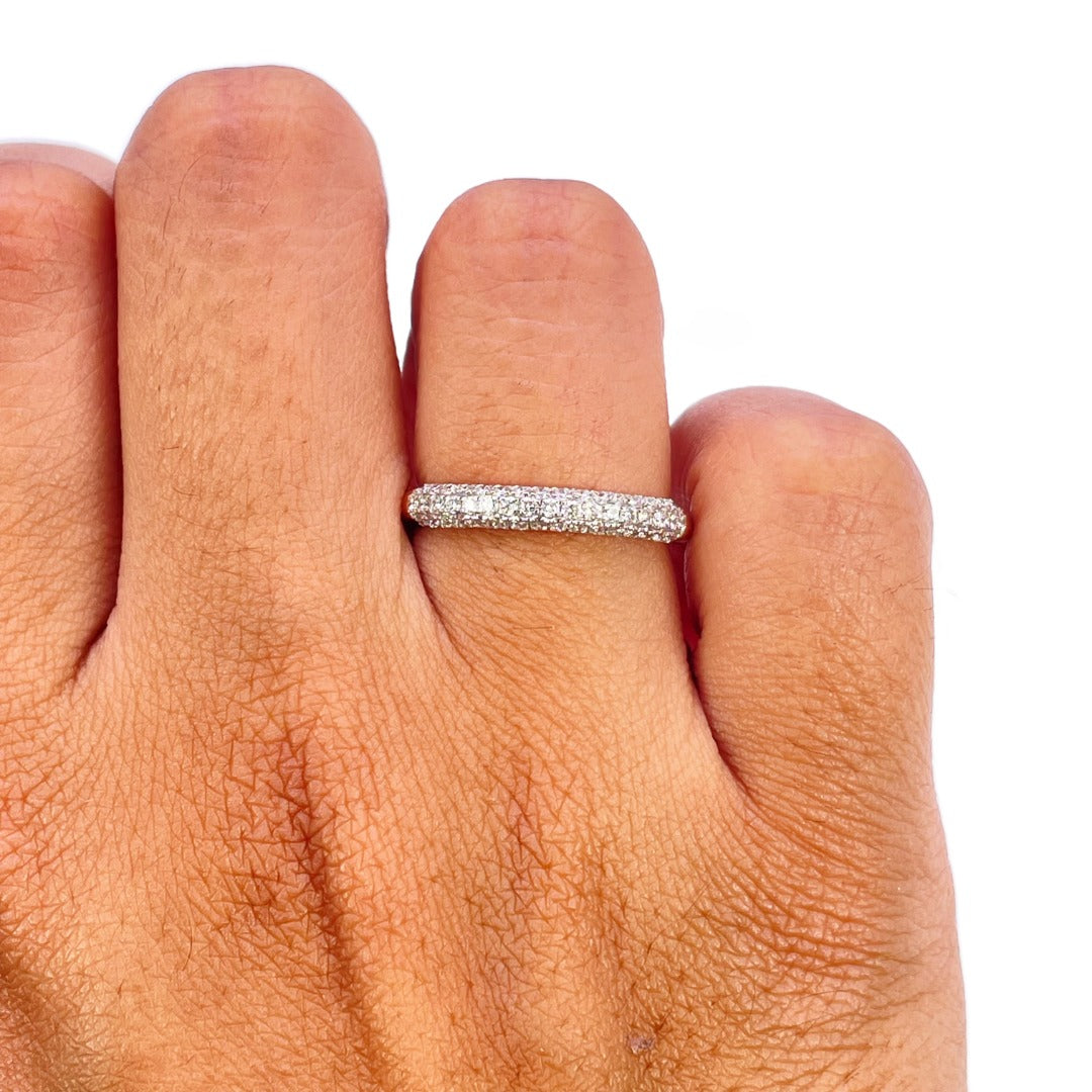 18ct Rose Gold Natural Diamond Dome Pave Ring 3 Row 0.34ct