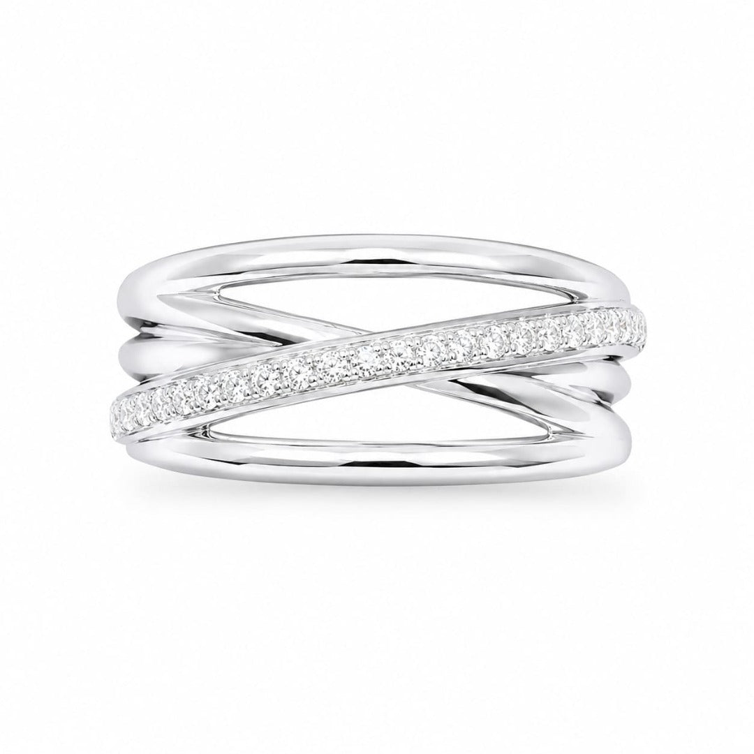 18 kt witgouden diamanten gepolijste crossover half eternity ring 0,12 ct