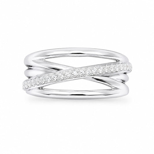 18 kt witgouden diamanten gepolijste crossover half eternity ring 0,12 ct