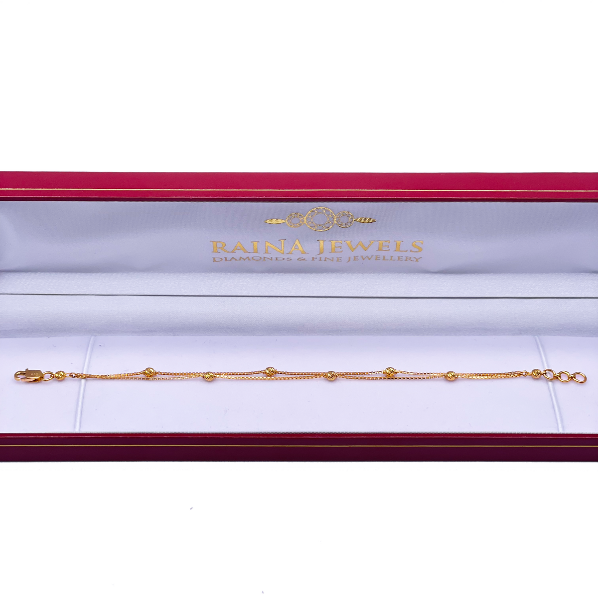 22kt Geelgoud Dubbel Laags Ketting Met Diamantgeslepen Kralen Armband