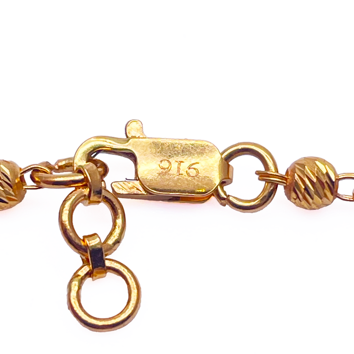 22kt Geelgoud Dubbel Laags Ketting Met Diamantgeslepen Kralen Armband