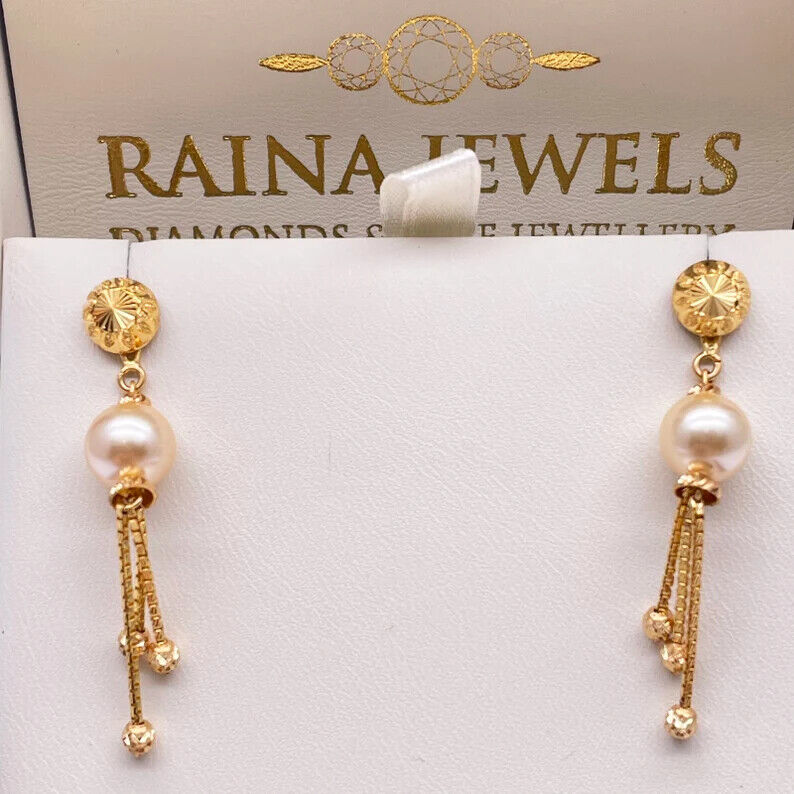 22kt geelgouden parels & kralen diamantgeslepen bol gelaagde halsketting/oorbellen set