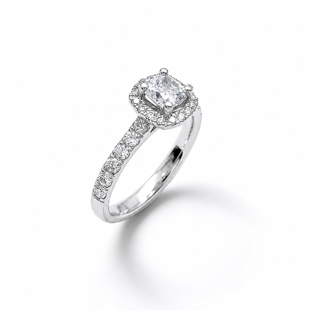 14ct White Gold 4-Claw Cushion Natural Diamond  Engagement Ring 1.28ct