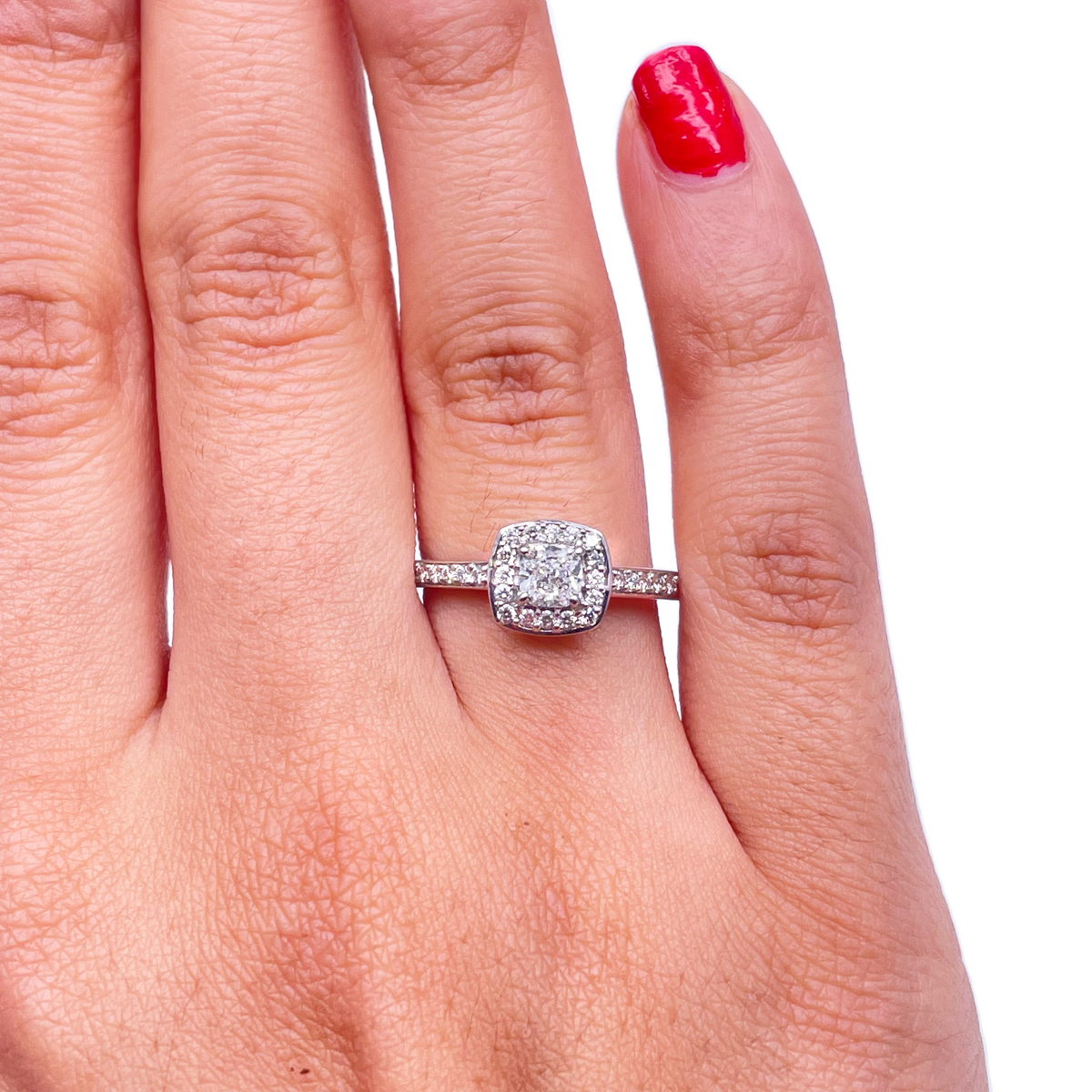 18ct White Gold GIA Natural Diamond Cushion Halo Ring 0.60ct
