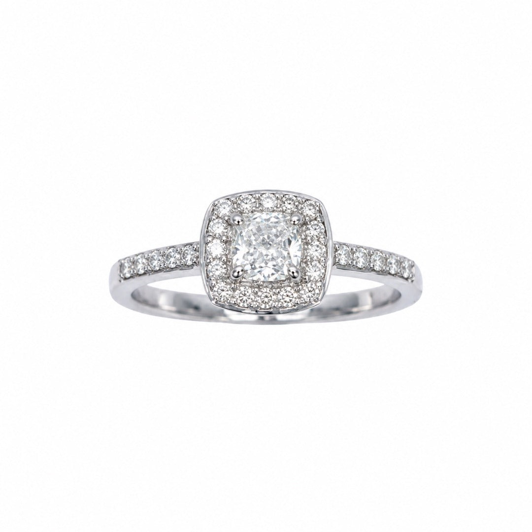 18ct White Gold GIA Natural Diamond Cushion Halo Ring 0.60ct