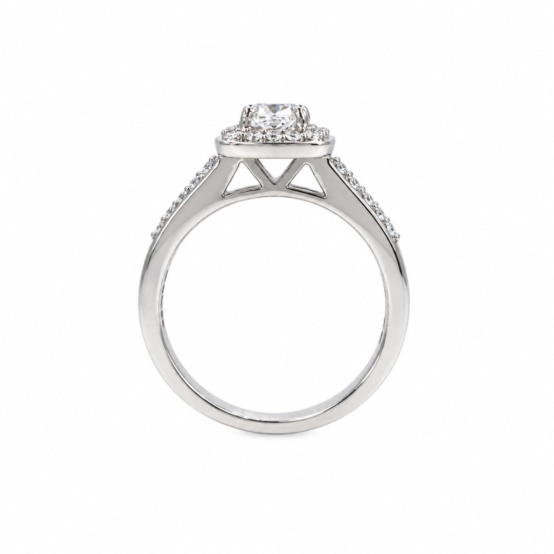 18ct White Gold GIA Natural Diamond Cushion Halo Ring 0.60ct