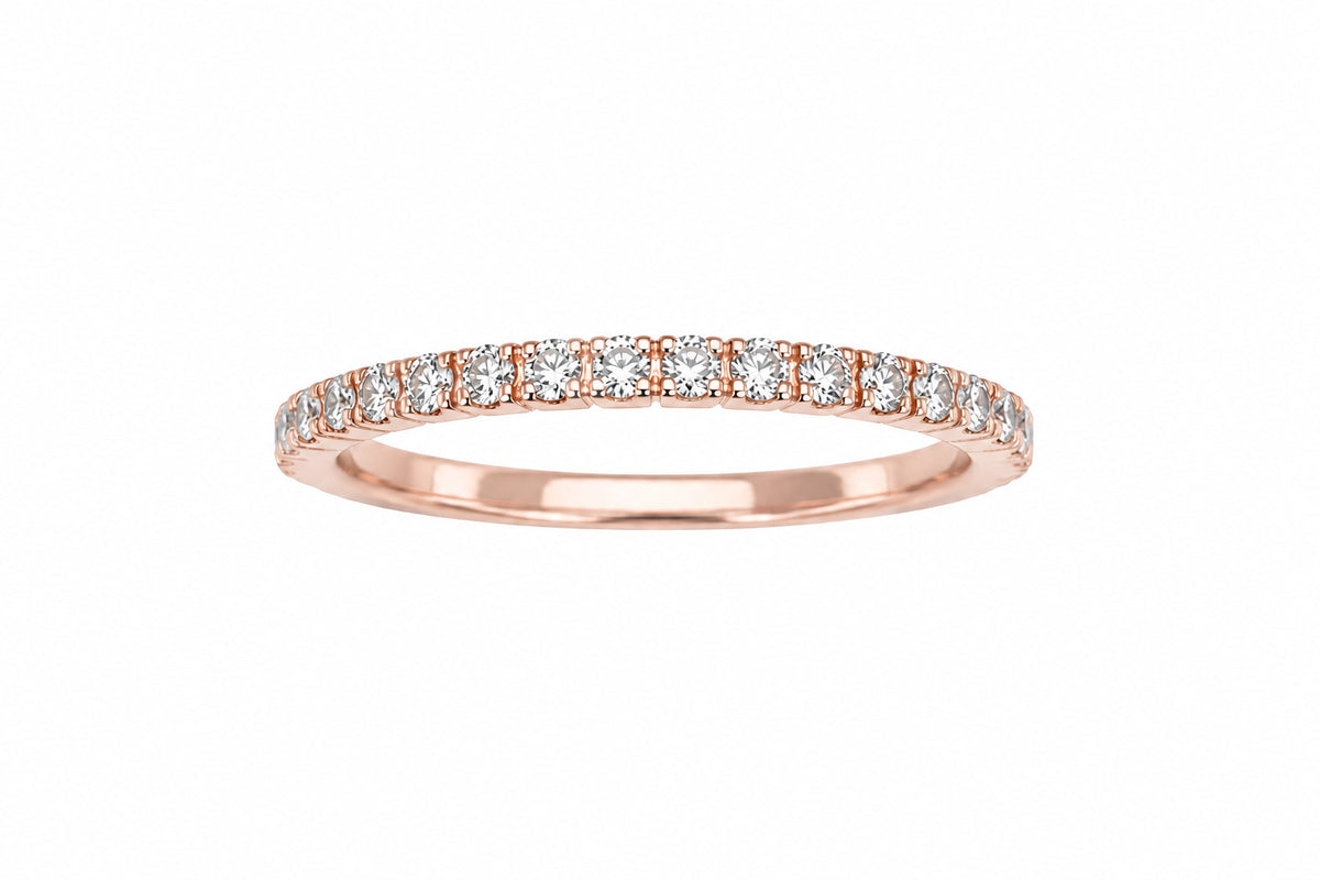 18ct Rose Gold Natural Diamond Half Eternity Ring Claw Set 0.26ct