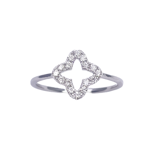 18kt witgouden diamanten klaver/bloemvormige ring 0,19ct
