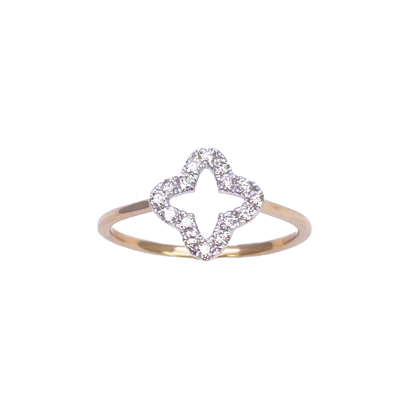 18kt geelgouden diamanten klaver/bloemvormige ring 0,18ct