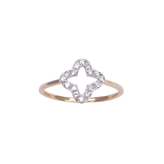 18kt geelgouden diamanten klaver/bloemvormige ring 0,18ct