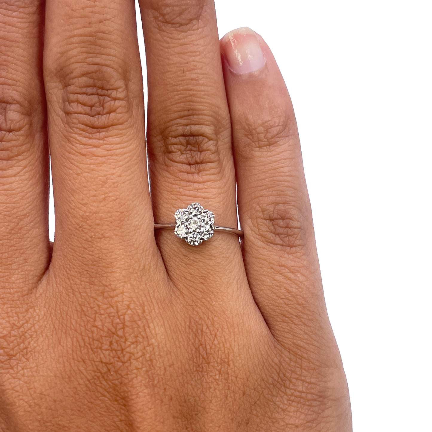 18ct White Gold Natural Diamond Floral Cluster Ring 0.39ct