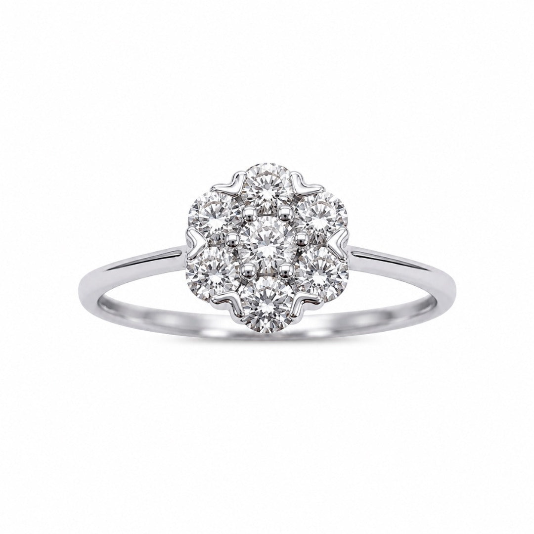 18ct White Gold Natural Diamond Floral Cluster Ring 0.39ct