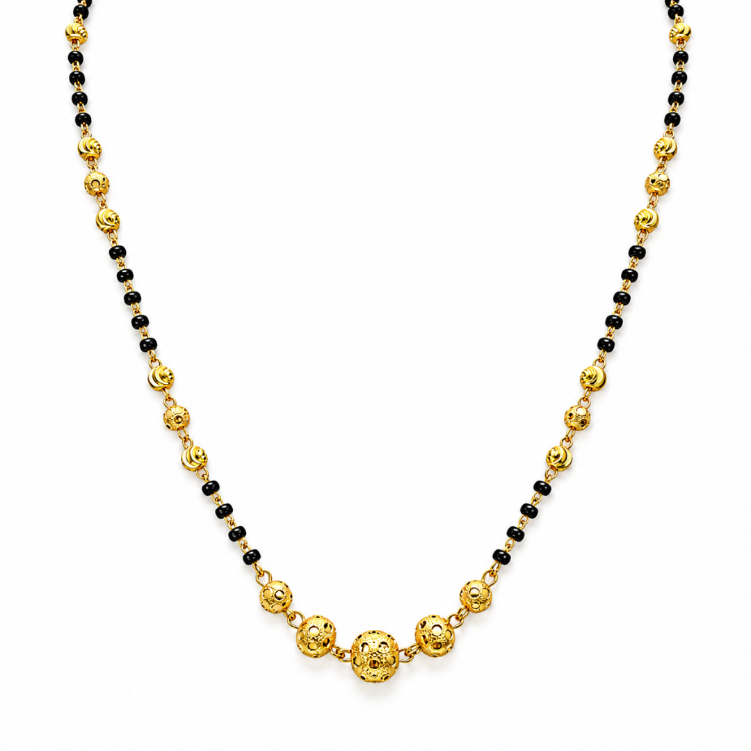22kt geelgouden mangalsutra ketting met diamantgeslepen kralen, 18,5 inch