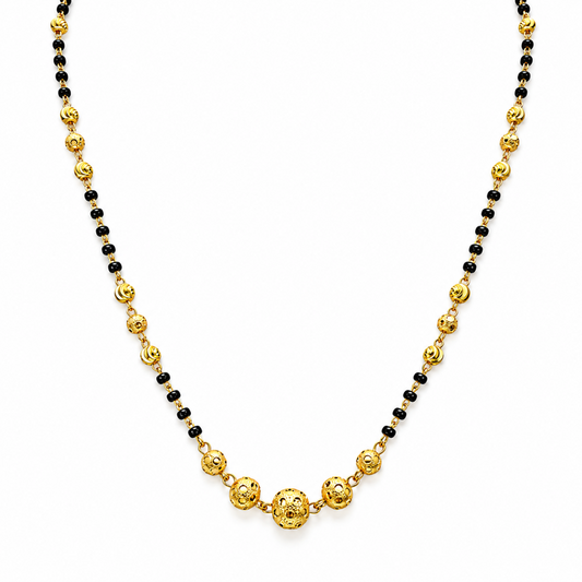 22kt geelgouden mangalsutra ketting met diamantgeslepen kralen, 18,5 inch