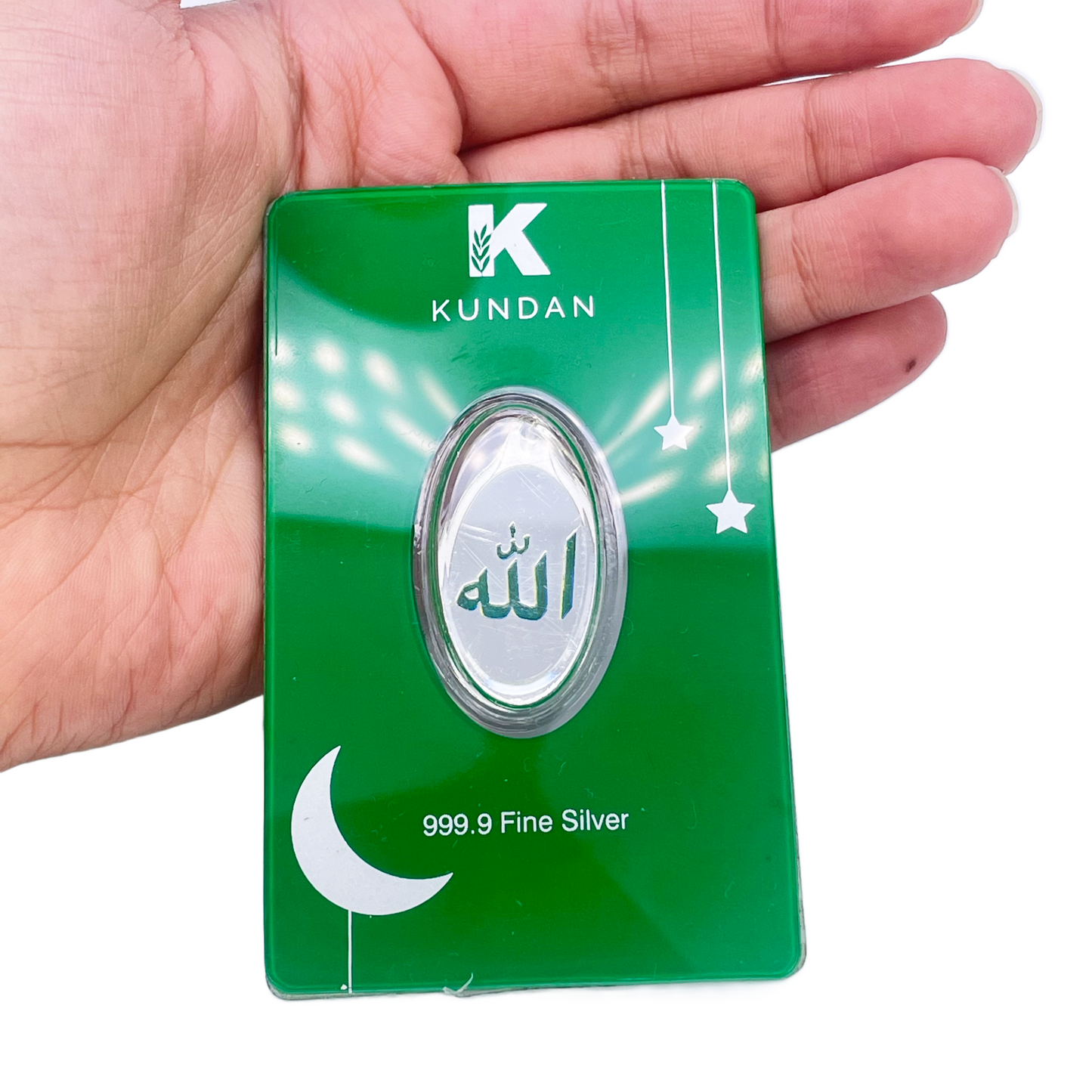 999,9 puur zilver 5 gram groene gekleurde Allah hanger verzegelde verpakking