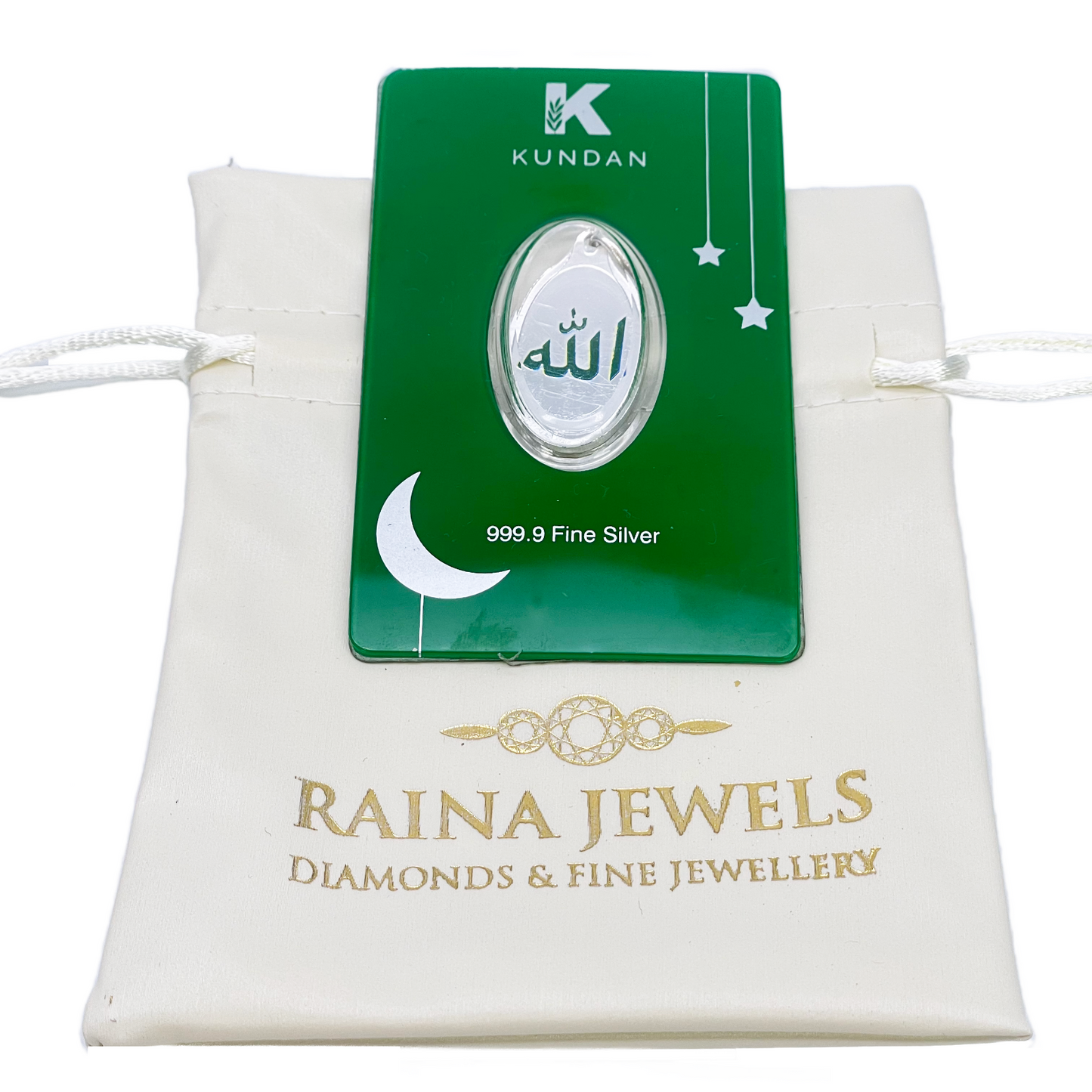 999,9 puur zilver 5 gram groene gekleurde Allah hanger verzegelde verpakking