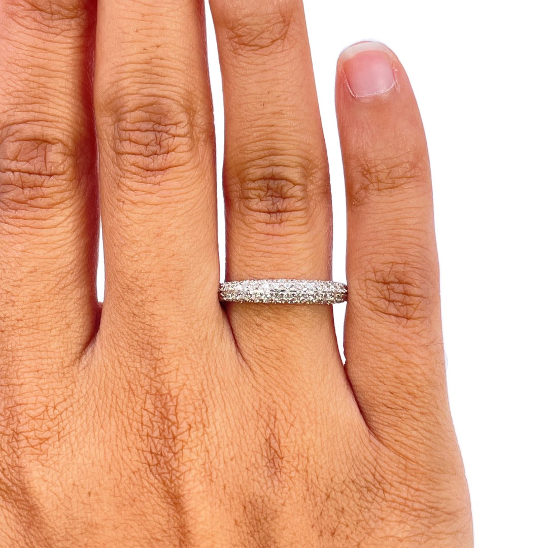 18ct White Gold Natural Diamond Dome Pave Wedding Ring 0.55ct