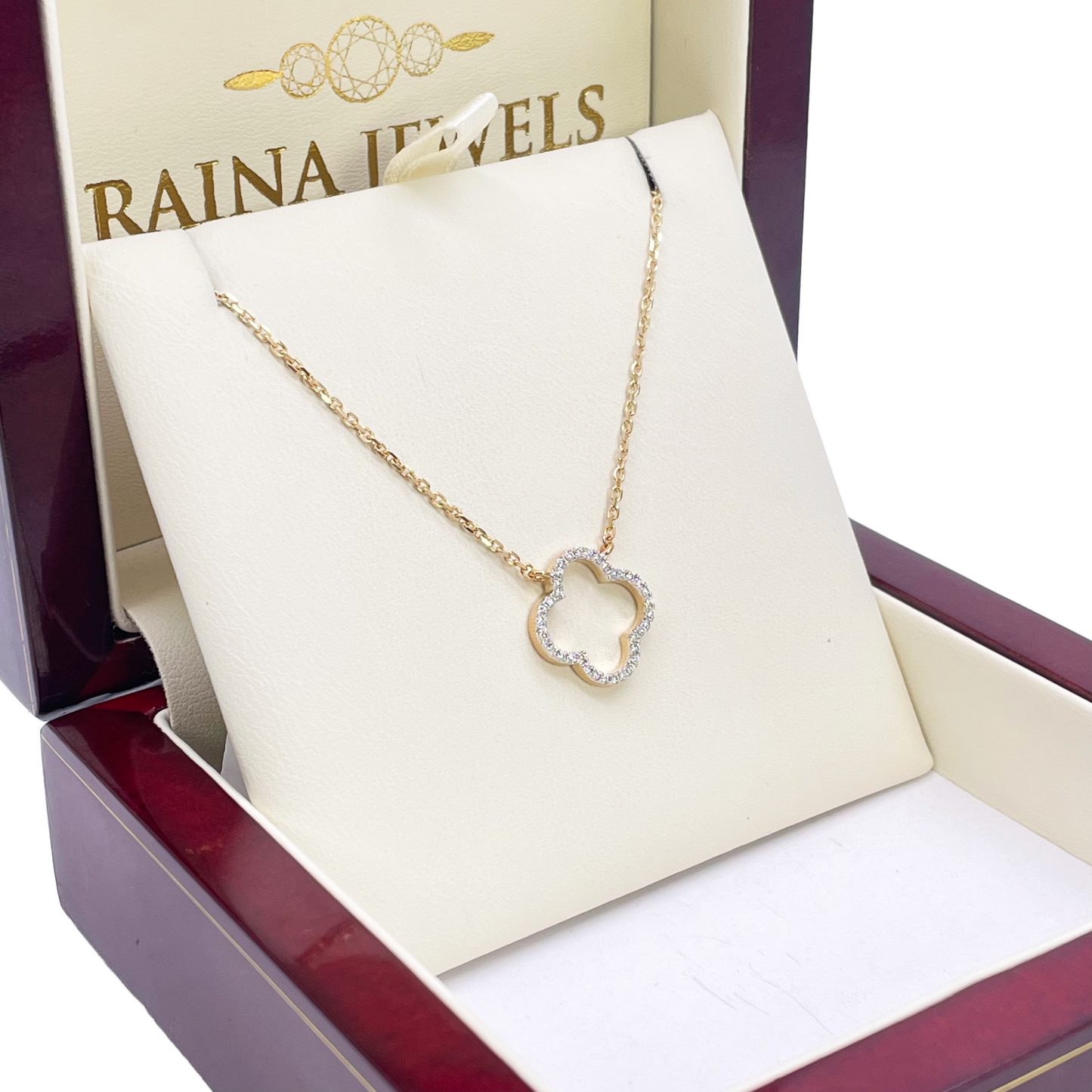 14kt geelgouden elegante open bloem diamanten ketting 0,15ct 18 inch