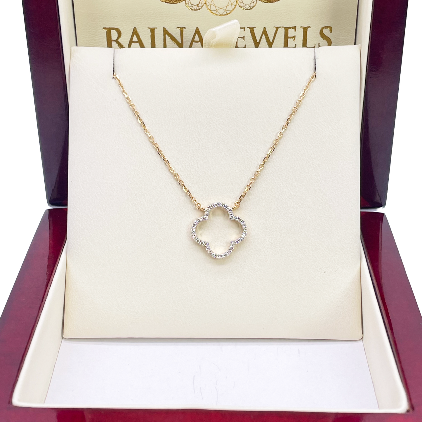 14kt geelgouden elegante open bloem diamanten ketting 0,15ct 18 inch